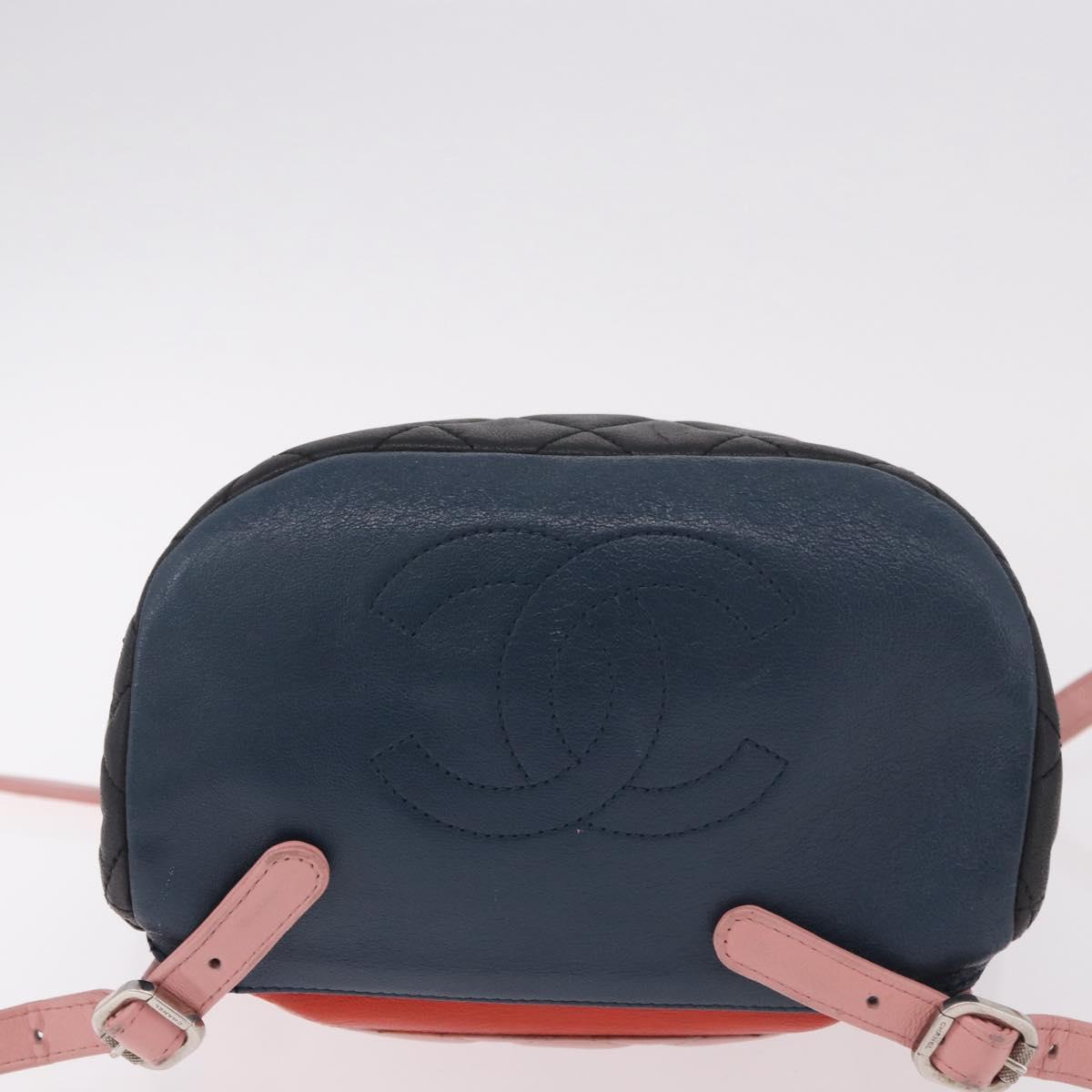 CHANEL Matelasse Backpack Lamb Skin Black Silver CC Auth 189859M