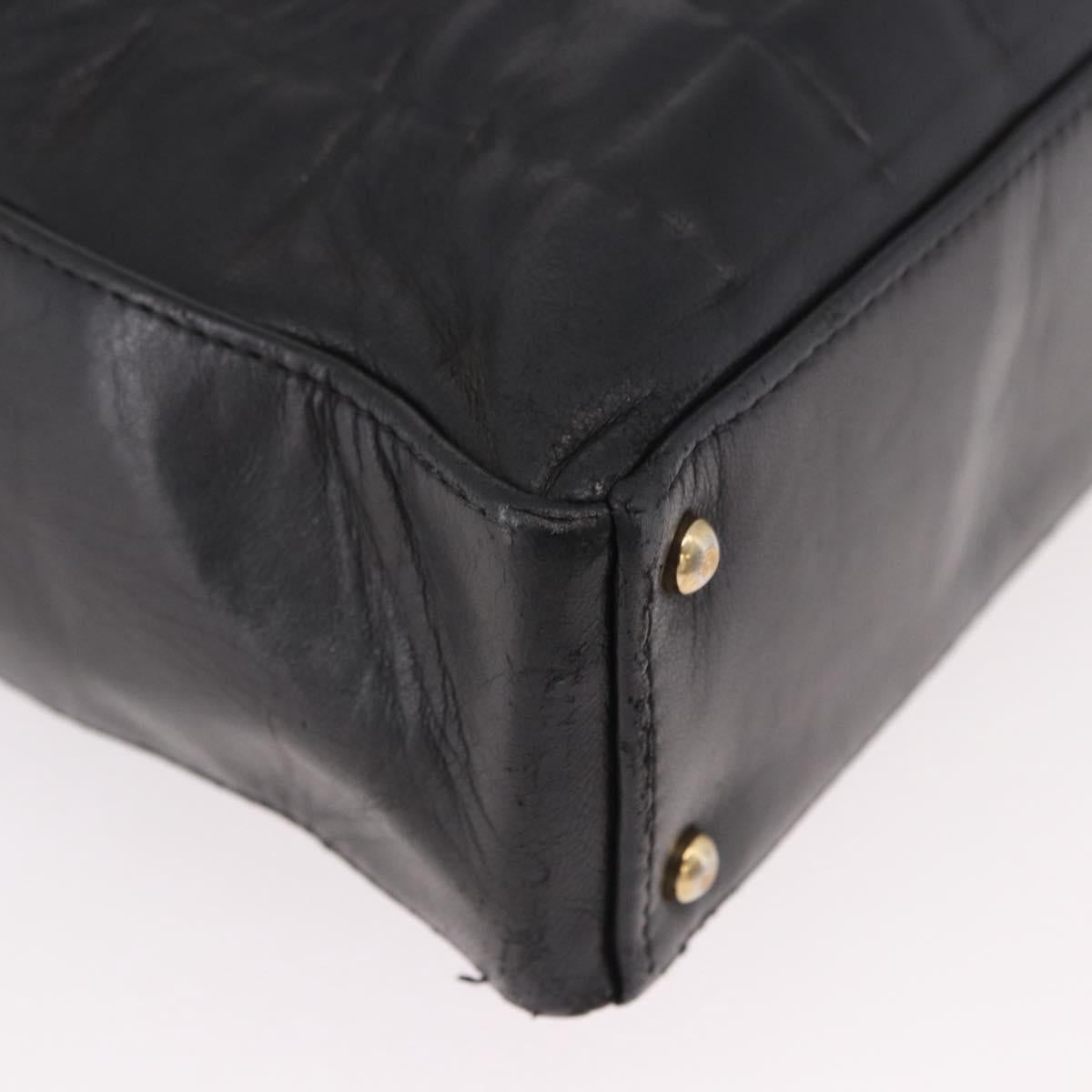 CHANEL Choco Bar Tote Bag Lamb Skin Black Gold CC Auth 189862
