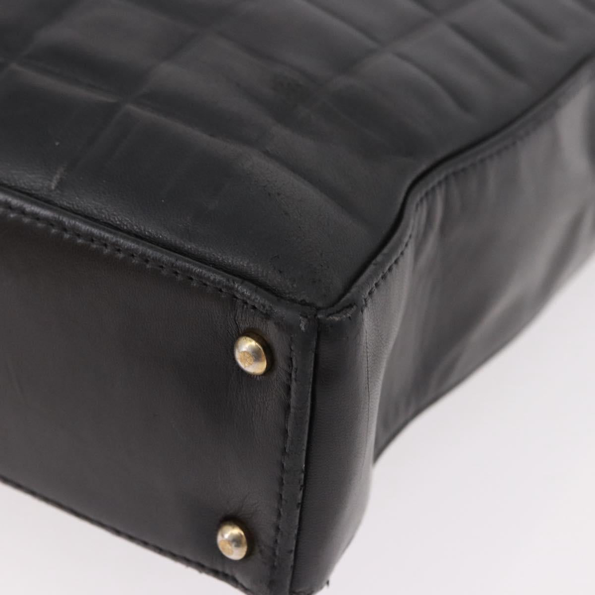 CHANEL Choco Bar Tote Bag Lamb Skin Black Gold CC Auth 189862