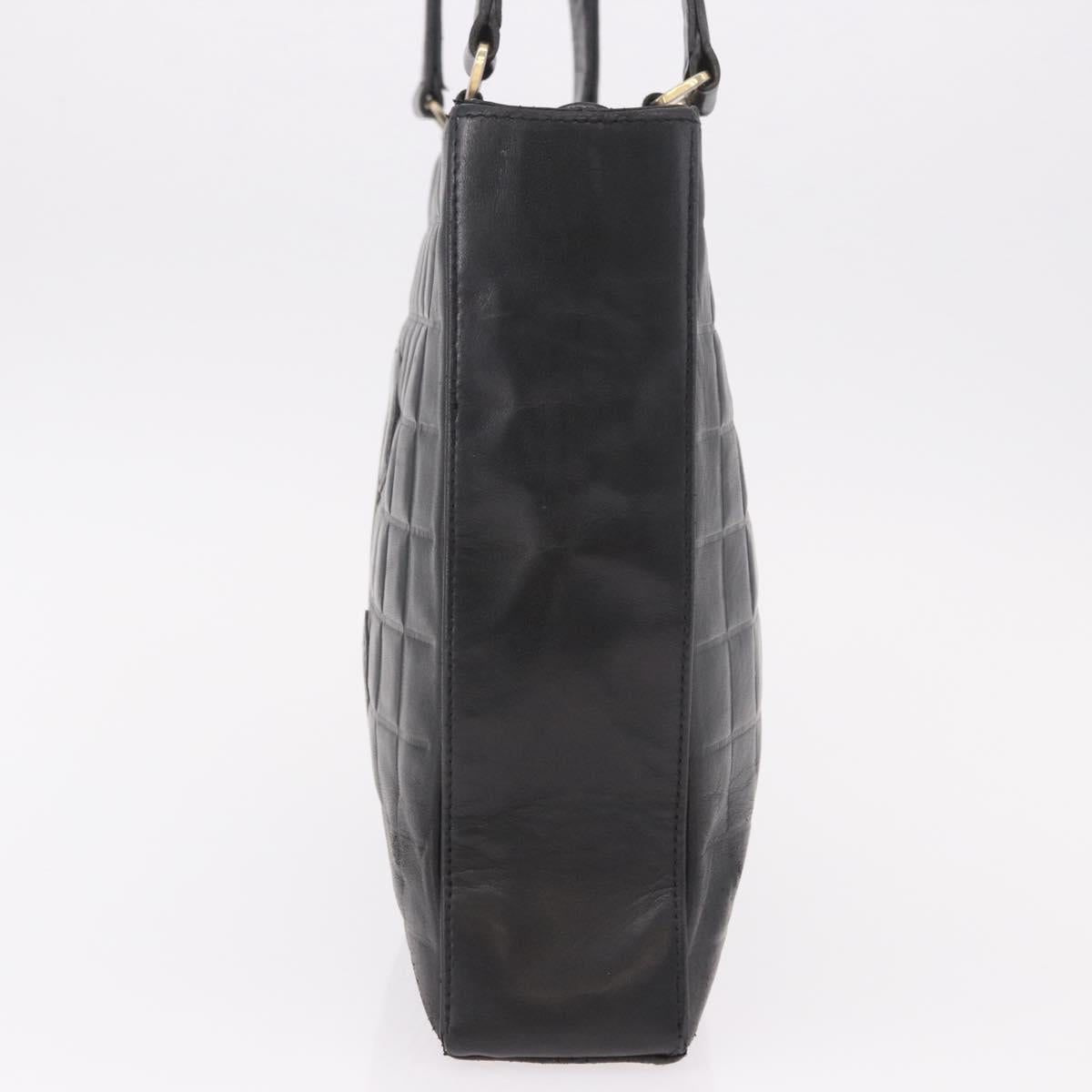 CHANEL Choco Bar Tote Bag Lamb Skin Black Gold CC Auth 189862