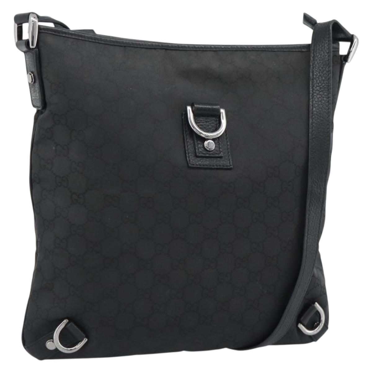 GUCCI GG Canvas Shoulder Bag Nylon Black Silver 268642 Auth 189865A