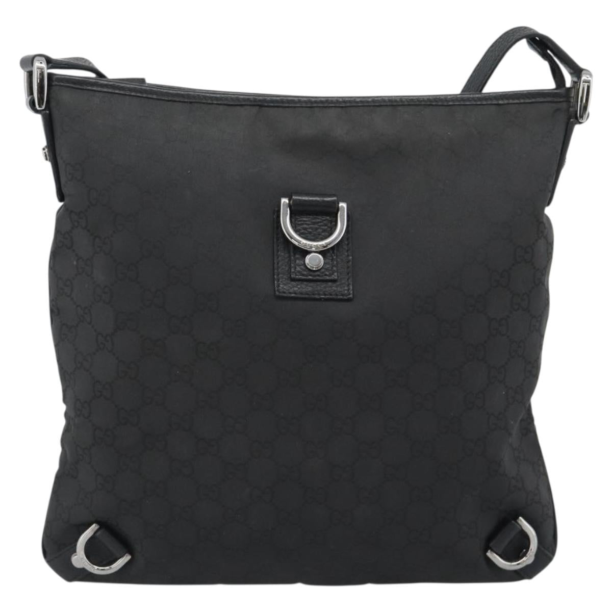 GUCCI GG Canvas Shoulder Bag Nylon Black Silver 268642 Auth 189865A