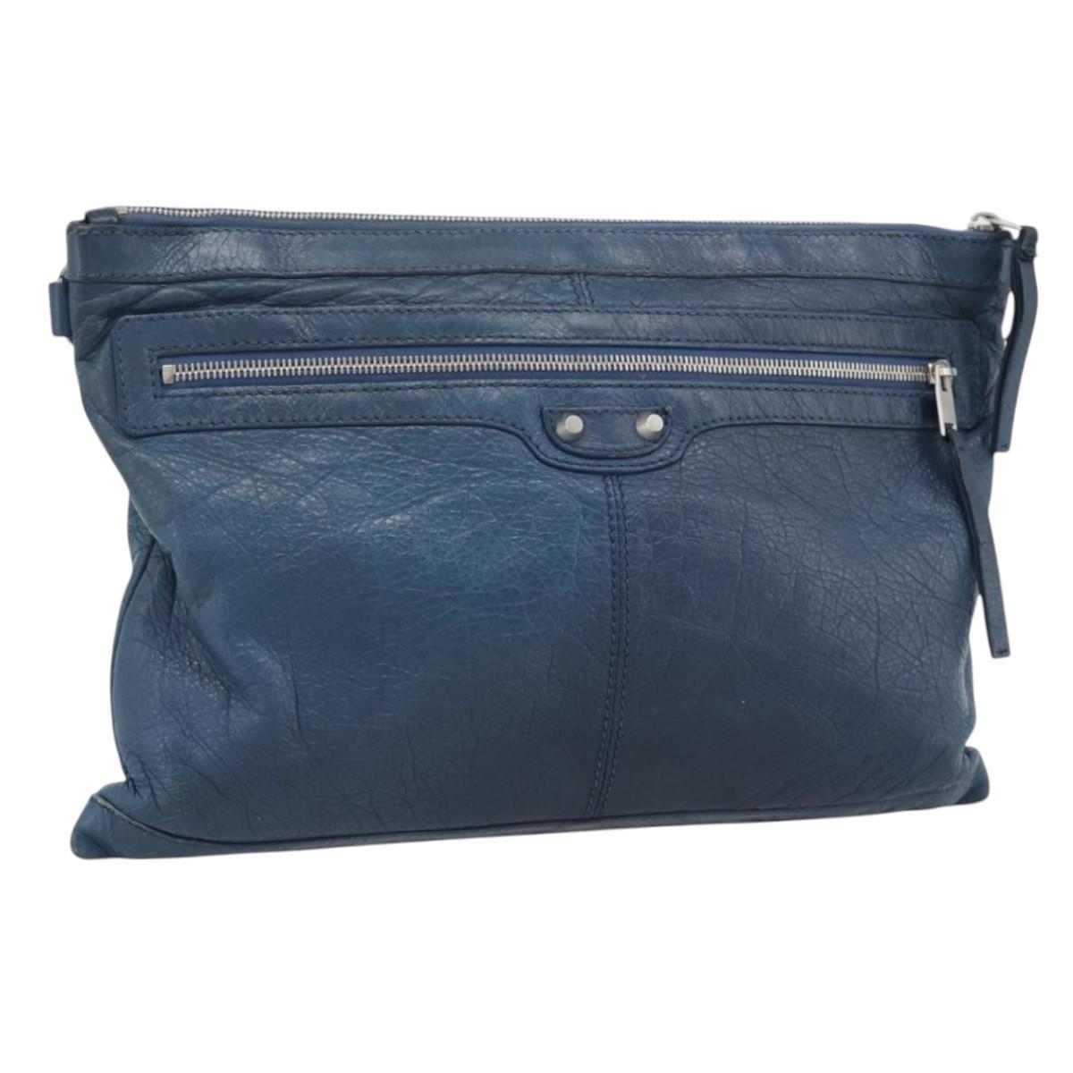 BALENCIAGA Clutch Bag Leather Navy 273023 Auth 189869A