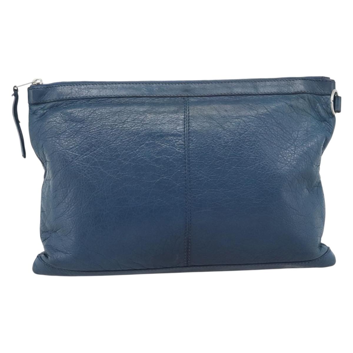 BALENCIAGA Clutch Bag Leather Navy 273023 Auth 189869A