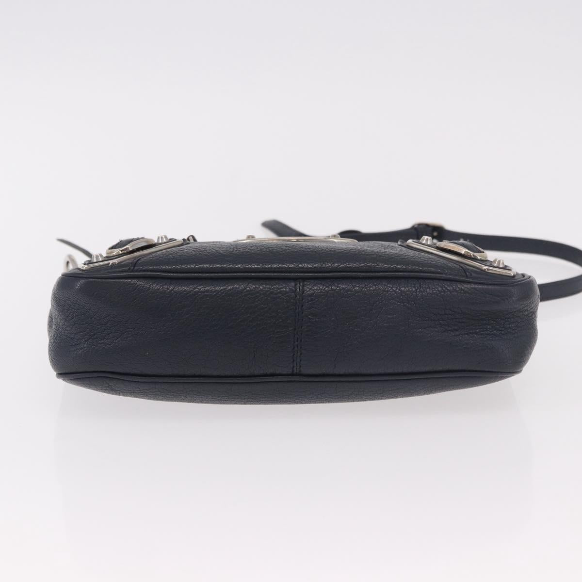 BALENCIAGA Metallic Edge Hip Shoulder Bag Leather Navy Silver Auth 189871A