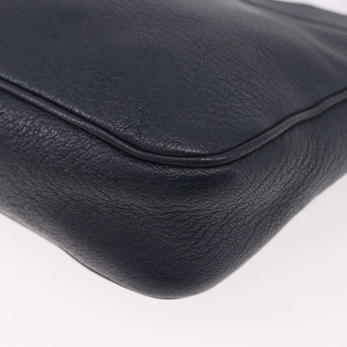 BALENCIAGA Metallic Edge Hip Shoulder Bag Leather Navy Silver Auth 189871A