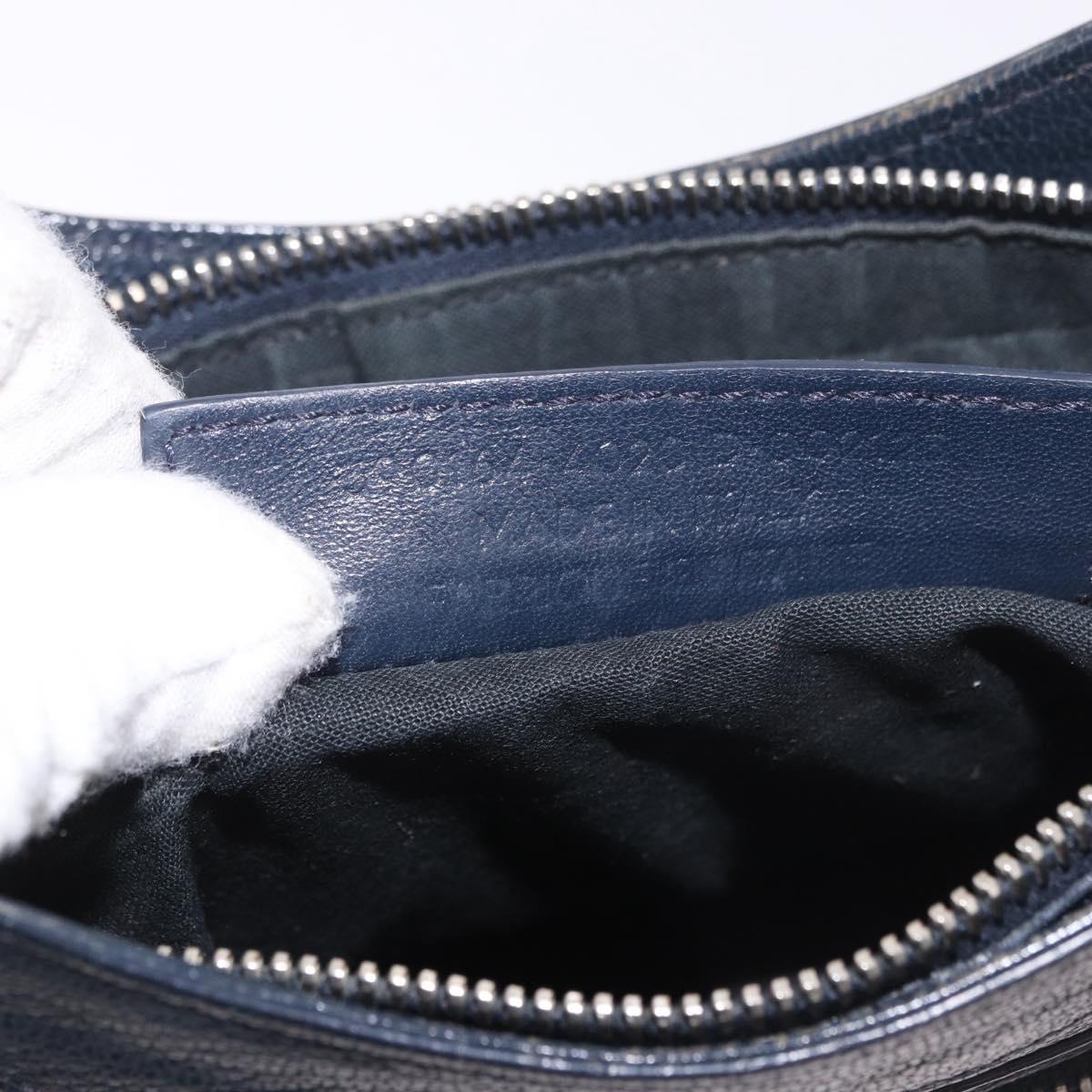 BALENCIAGA Metallic Edge Hip Shoulder Bag Leather Navy Silver Auth 189871A