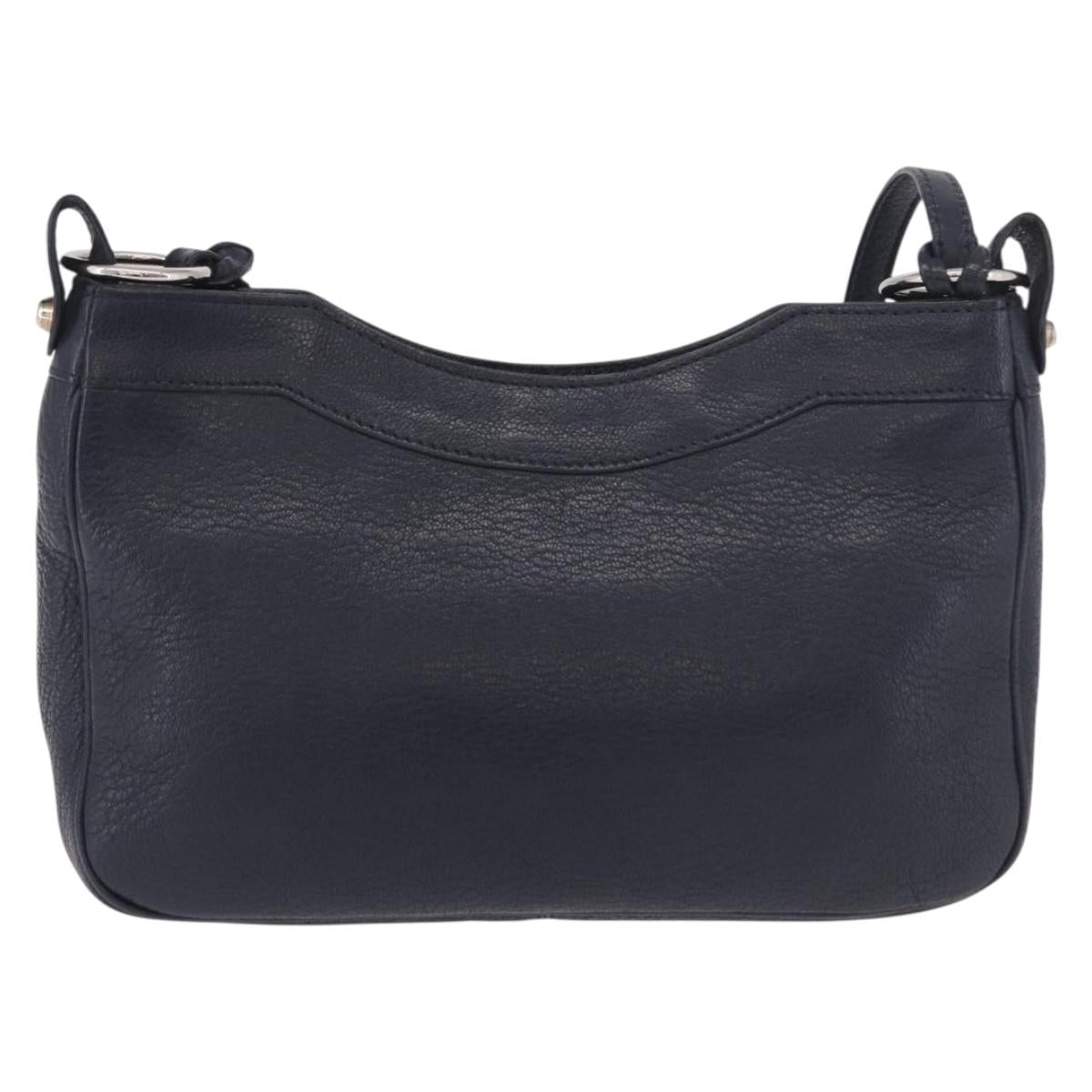 BALENCIAGA Metallic Edge Hip Shoulder Bag Leather Navy Silver Auth 189871A