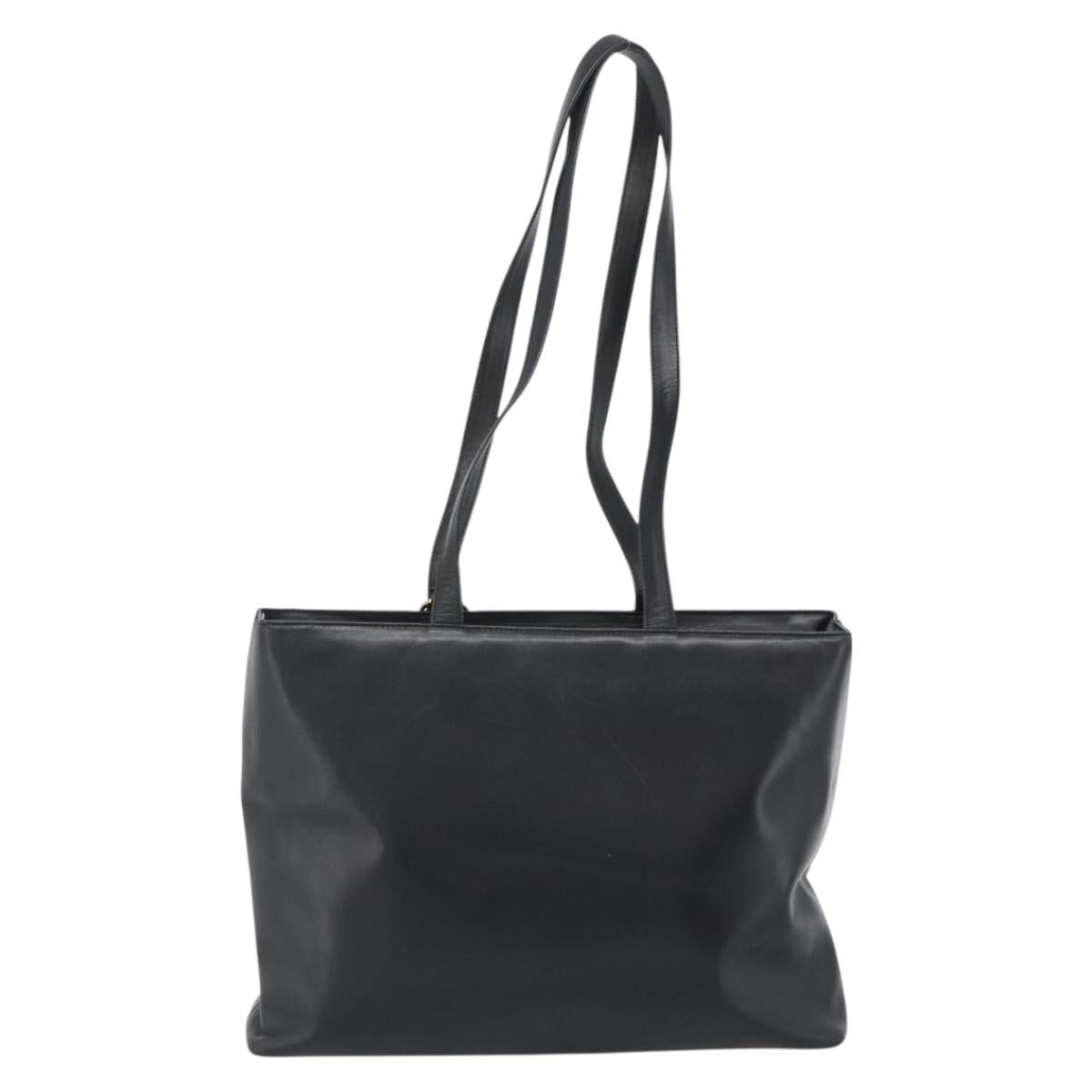 Christian Dior Tote Bag Leather Black Gold Auth 189872A
