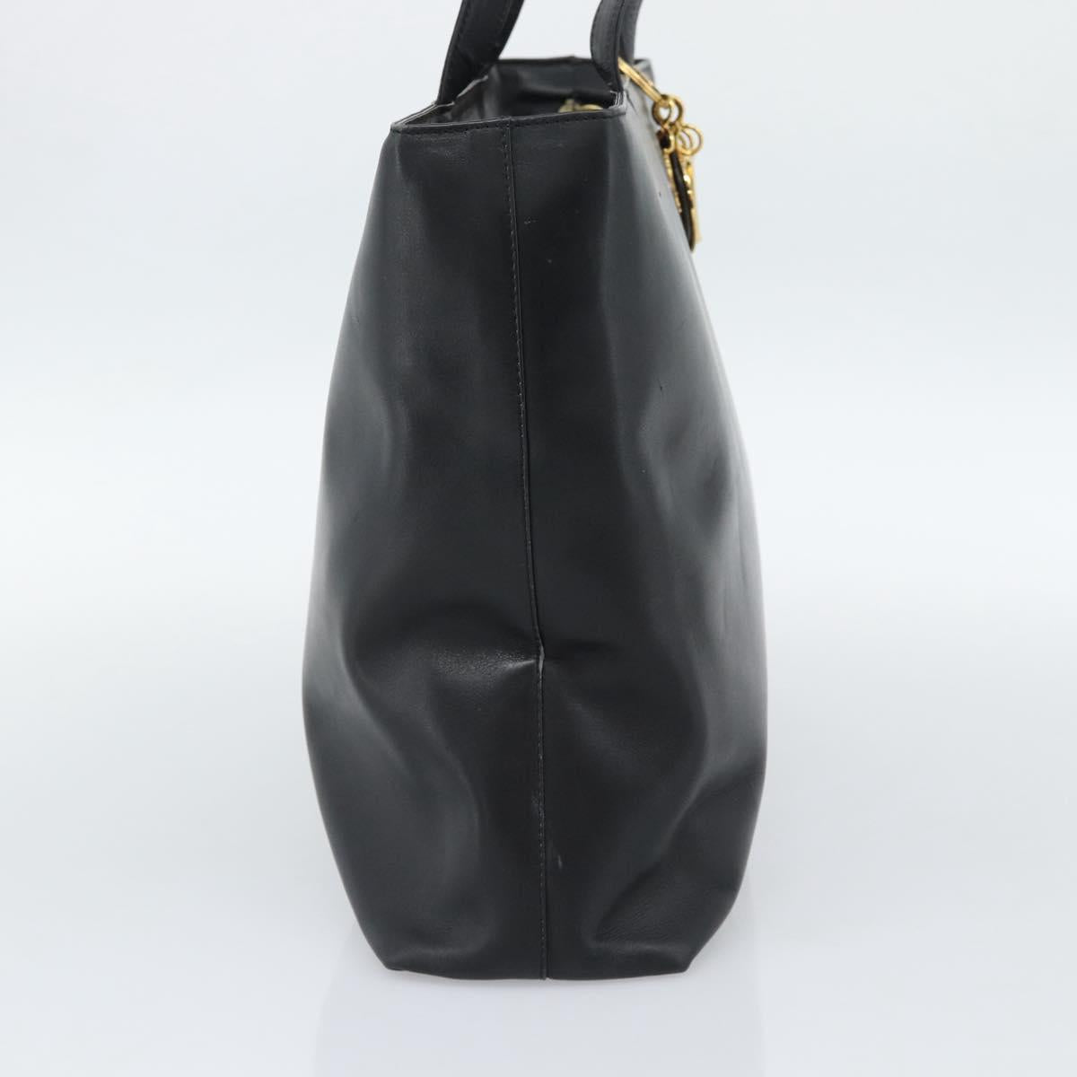 Christian Dior Tote Bag Leather Black Gold Auth 189872A