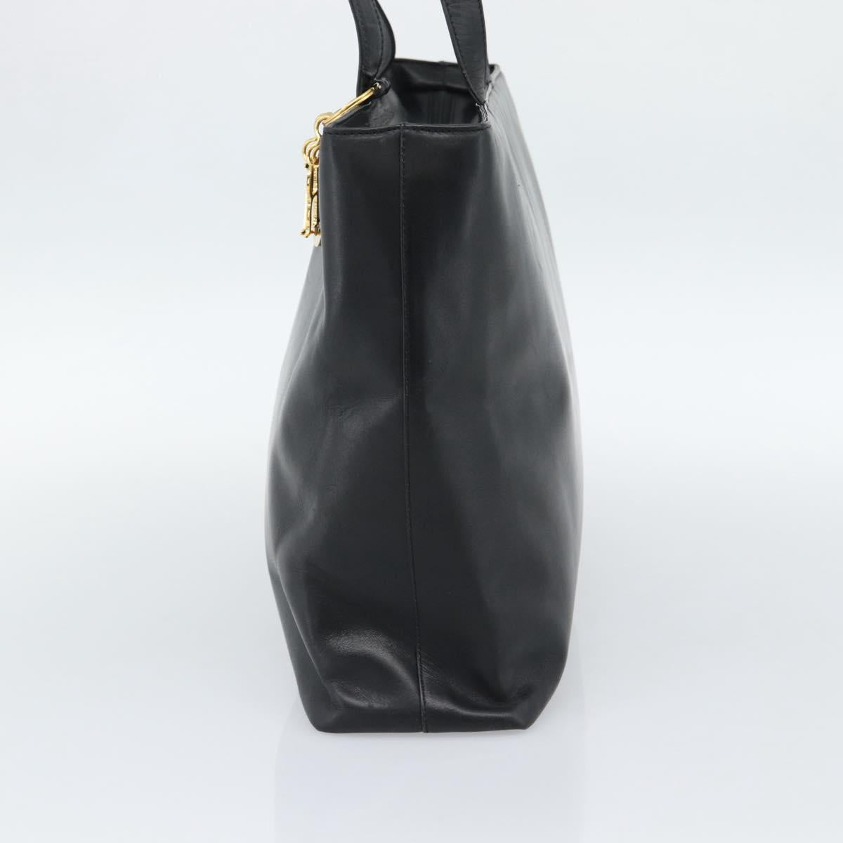 Christian Dior Tote Bag Leather Black Gold Auth 189872A