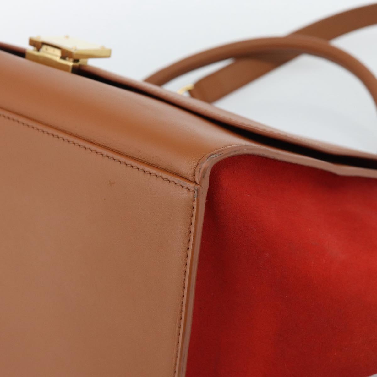 CELINE Trapeze Hand Bag Leather 2way Brown Gold Auth 189874A