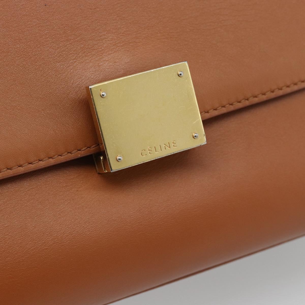 CELINE Trapeze Hand Bag Leather 2way Brown Gold Auth 189874A