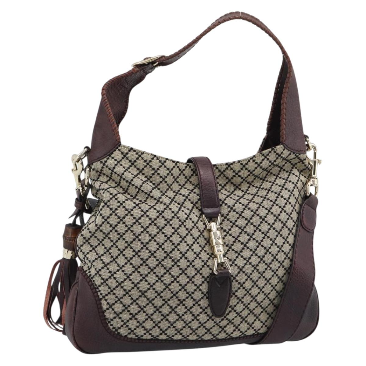 GUCCI Diamante New Jackie Hand Bag Canvas 2way Beige Gold 246907 Auth 189879V