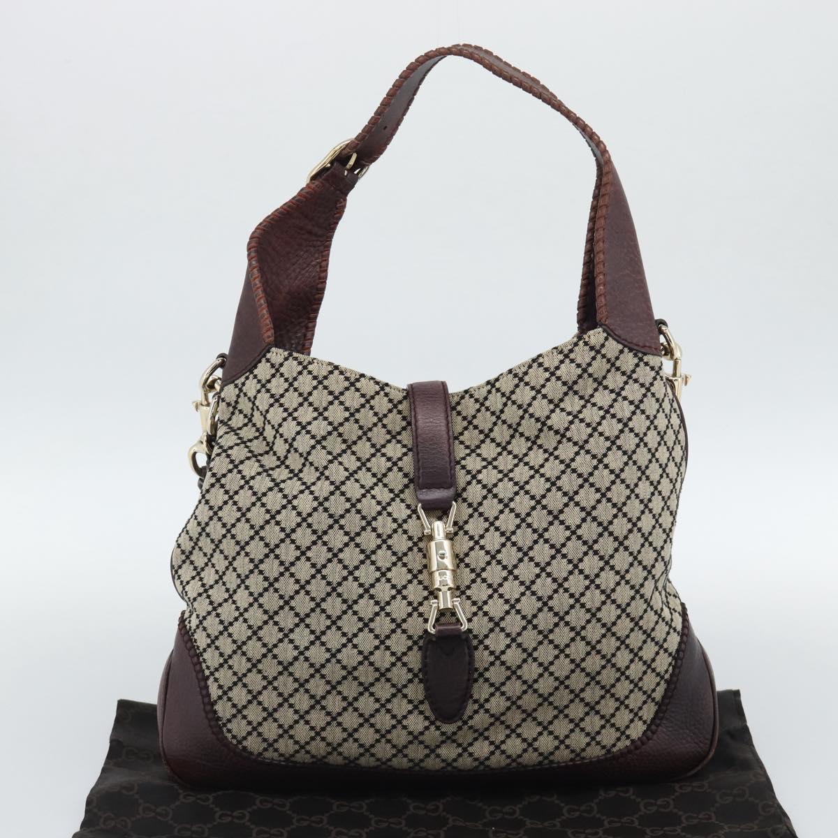 GUCCI Diamante New Jackie Hand Bag Canvas 2way Beige Gold 246907 Auth 189879V