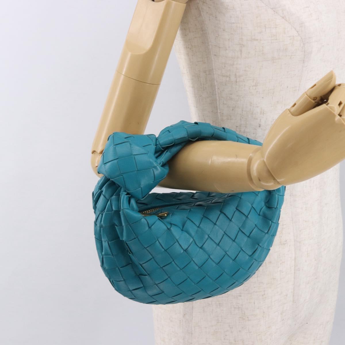 BOTTEGA VENETA INTRECCIATO Mini Jody Hand Bag Leather Blue Gold Auth 189886SM