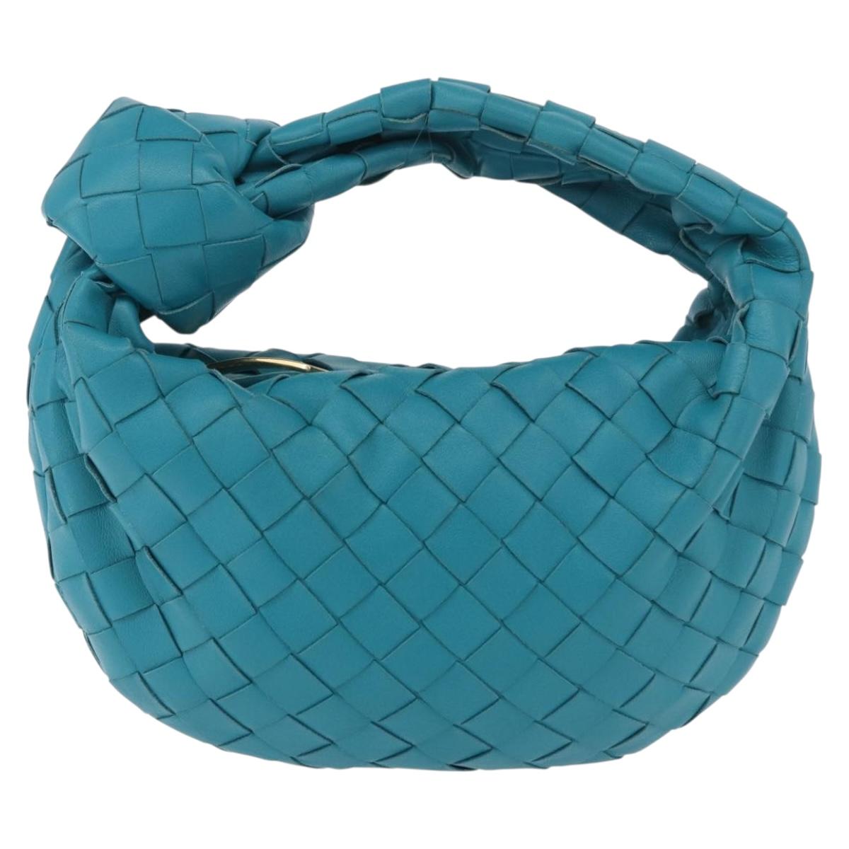 BOTTEGA VENETA INTRECCIATO Mini Jody Hand Bag Leather Blue Gold Auth 189886SM