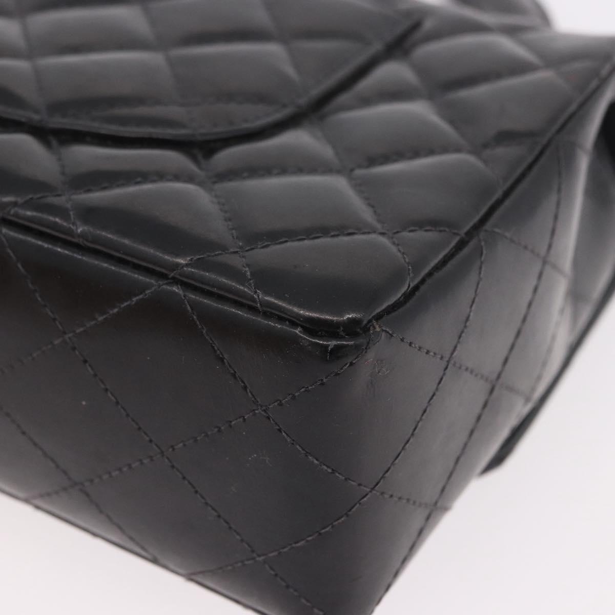 CHANEL Matelasse Hand Bag Patent leather Black Gold CC Auth 189887