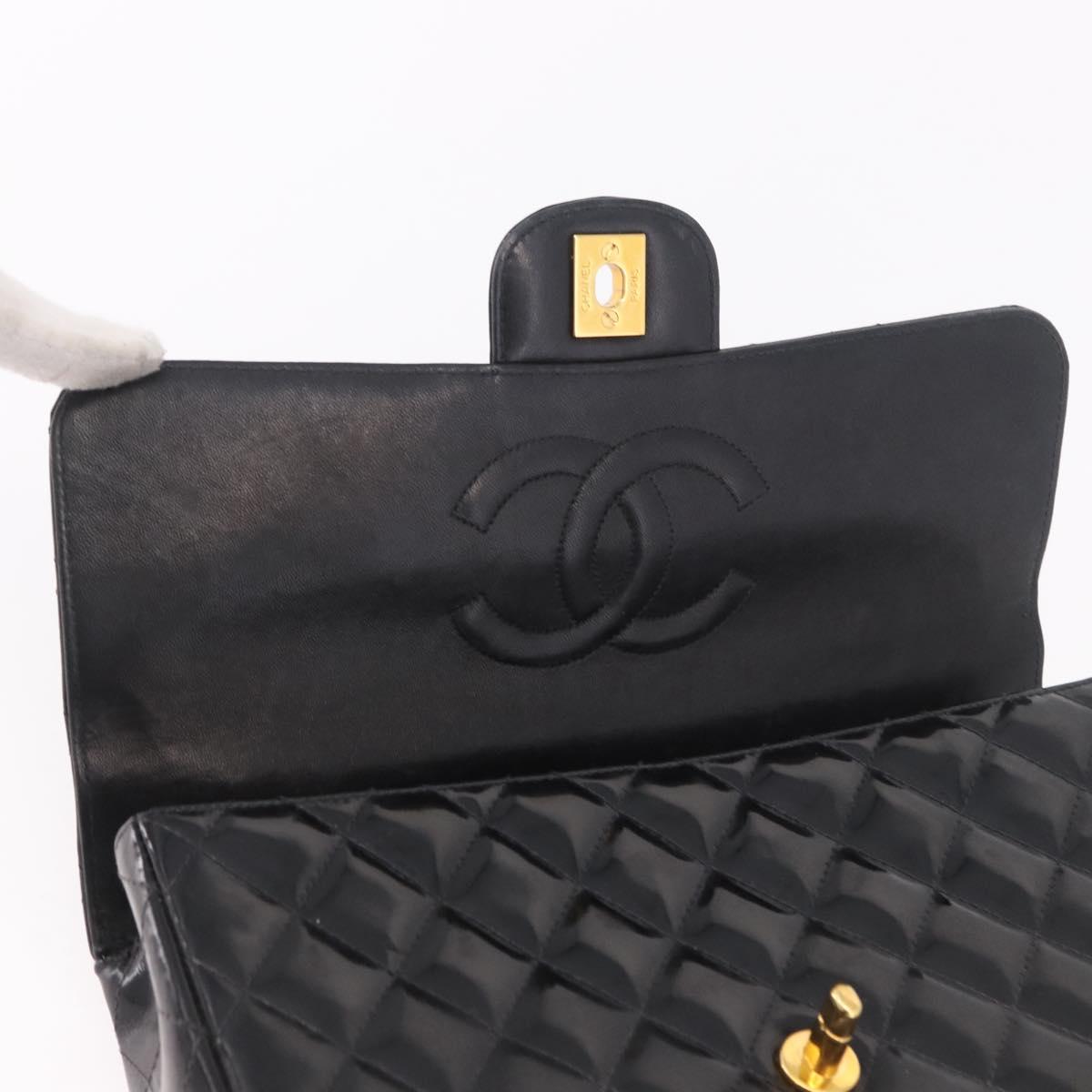 CHANEL Matelasse Hand Bag Patent leather Black Gold CC Auth 189887