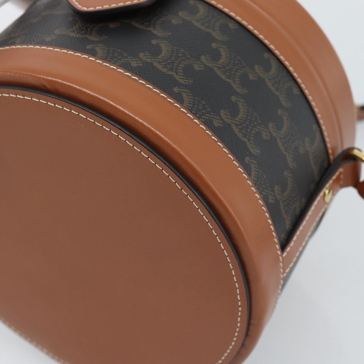 CELINE Macadam Canvas Triomphe Tambour Shoulder Bag PVC Black Gold Auth 189888SM