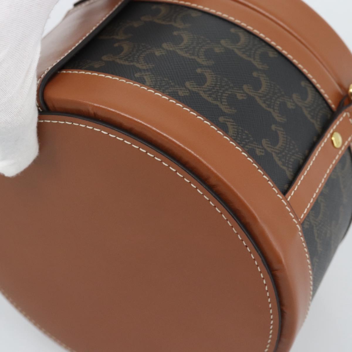 CELINE Macadam Canvas Triomphe Tambour Shoulder Bag PVC Black Gold Auth 189888SM