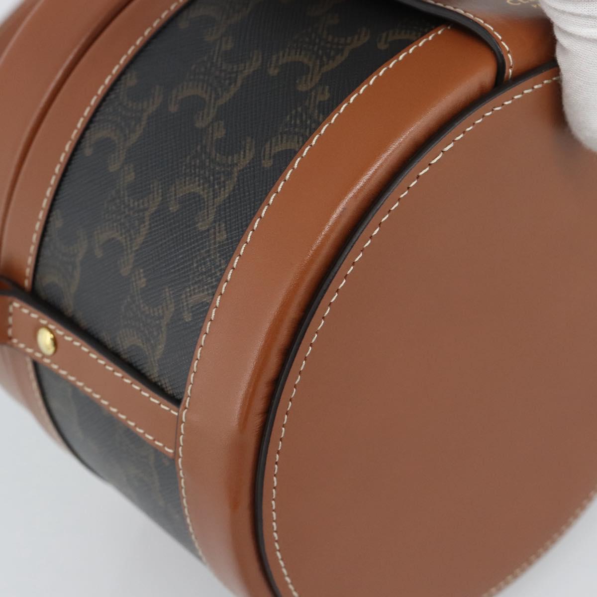 CELINE Macadam Canvas Triomphe Tambour Shoulder Bag PVC Black Gold Auth 189888SM