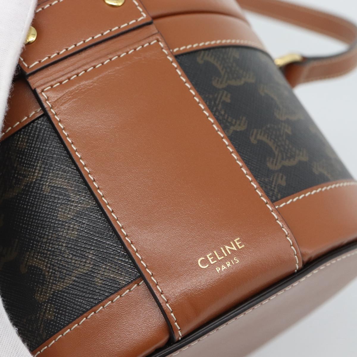 CELINE Macadam Canvas Triomphe Tambour Shoulder Bag PVC Black Gold Auth 189888SM