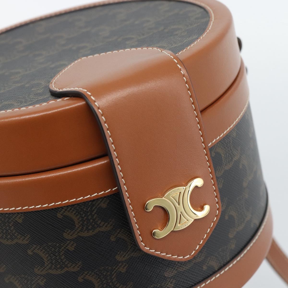 CELINE Macadam Canvas Triomphe Tambour Shoulder Bag PVC Black Gold Auth 189888SM