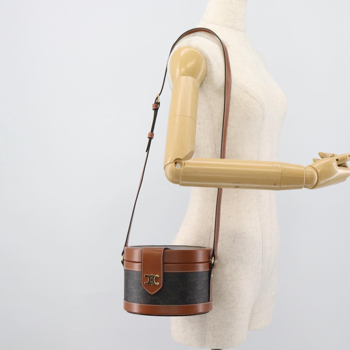 CELINE Macadam Canvas Triomphe Tambour Shoulder Bag PVC Black Gold Auth 189888SM
