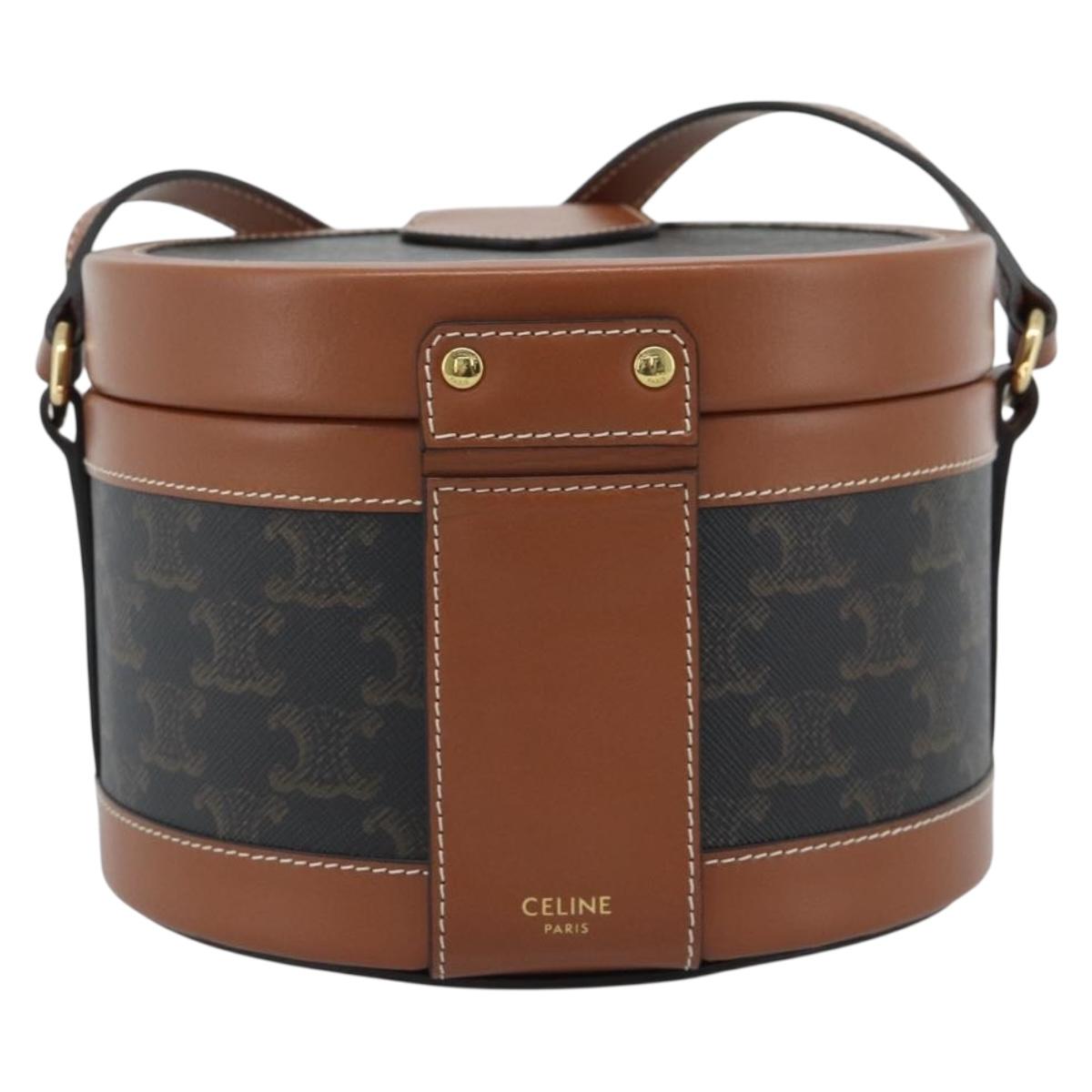CELINE Macadam Canvas Triomphe Tambour Shoulder Bag PVC Black Gold Auth 189888SM