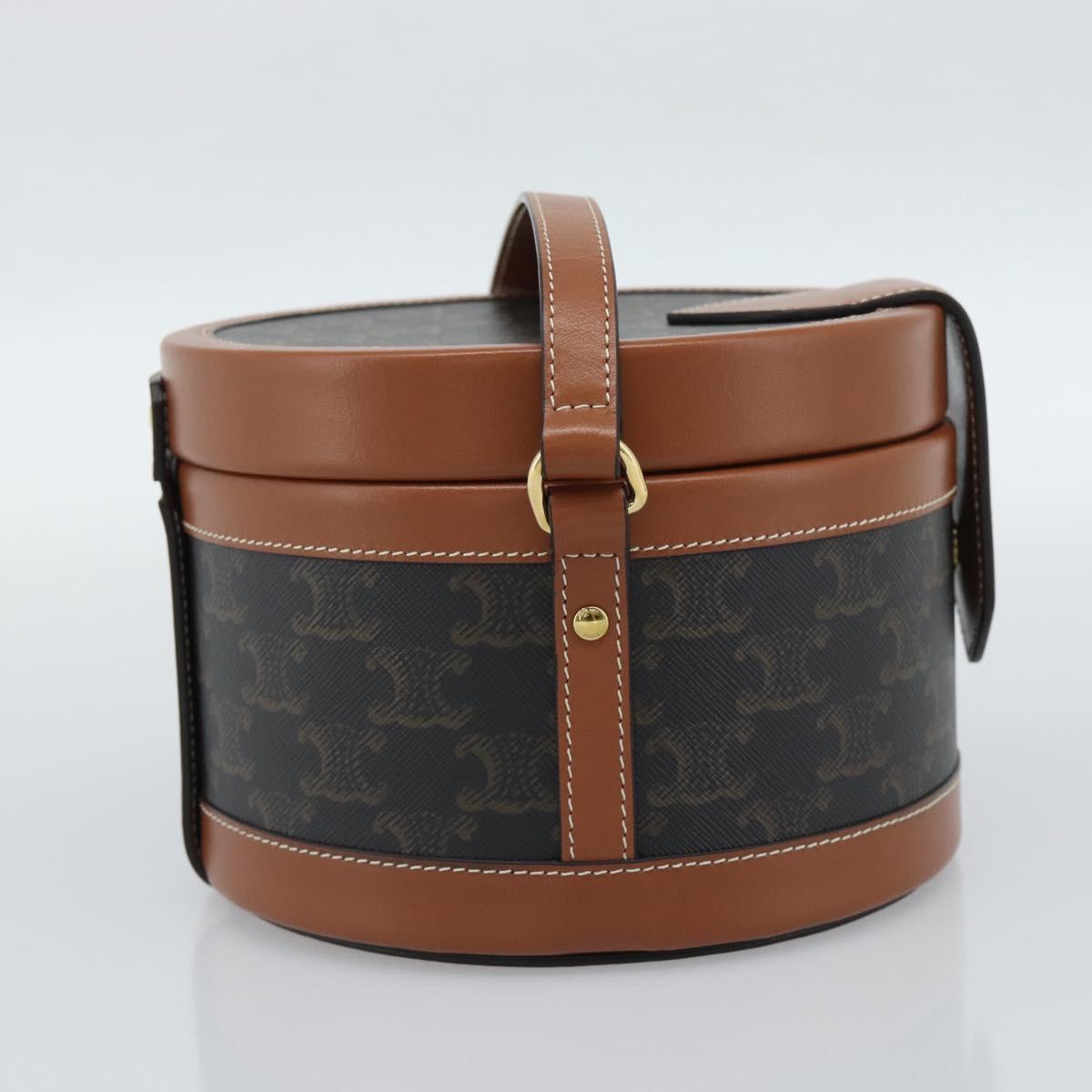 CELINE Macadam Canvas Triomphe Tambour Shoulder Bag PVC Black Gold Auth 189888SM