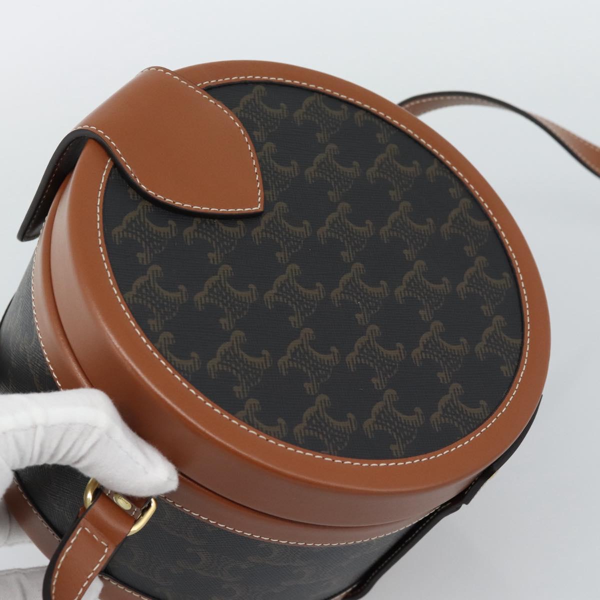 CELINE Macadam Canvas Triomphe Tambour Shoulder Bag PVC Black Gold Auth 189888SM