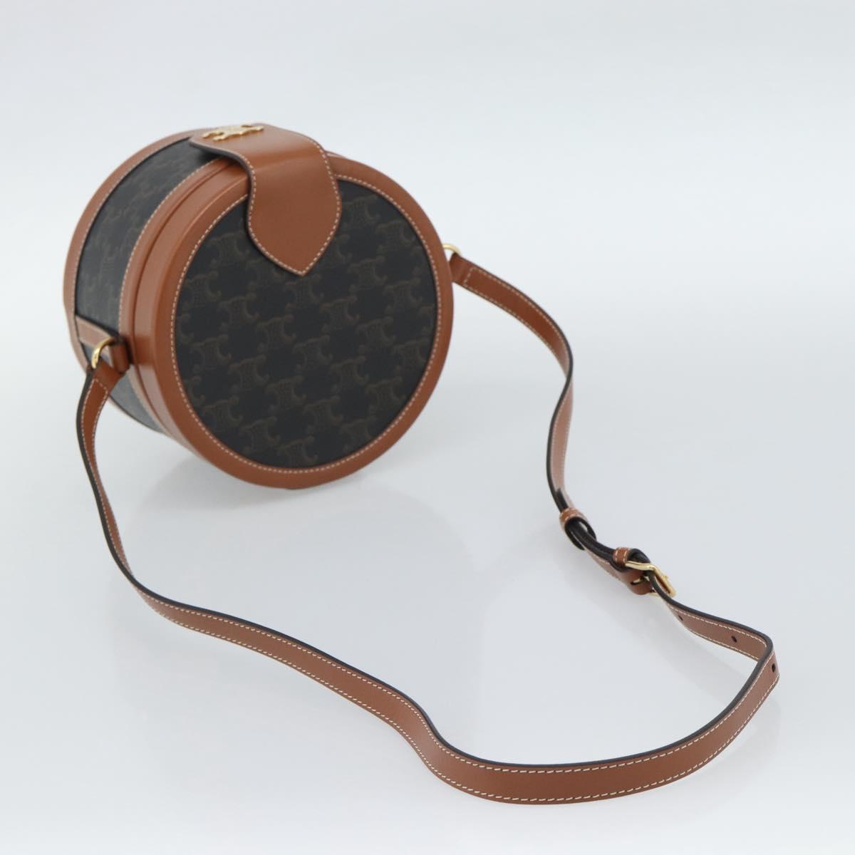 CELINE Macadam Canvas Triomphe Tambour Shoulder Bag PVC Black Gold Auth 189888SM