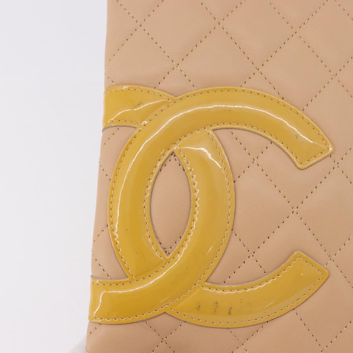 CHANEL Cambon Line Matelasse Shoulder Bag Leather Beige Silver CC Auth 189889A
