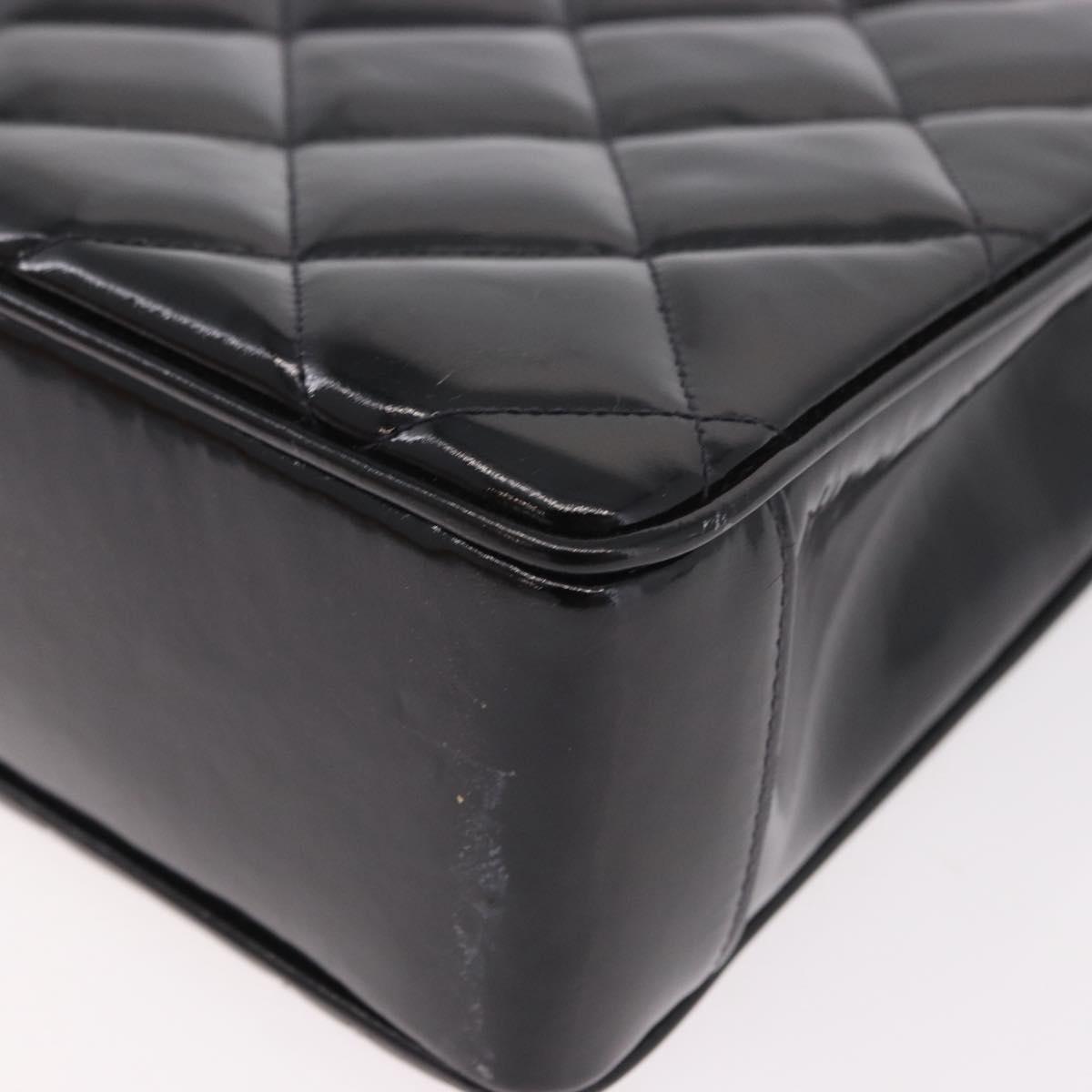 CHANEL Matelasse Chain Tote Bag Patent leather Black Gold CC Auth 189891A