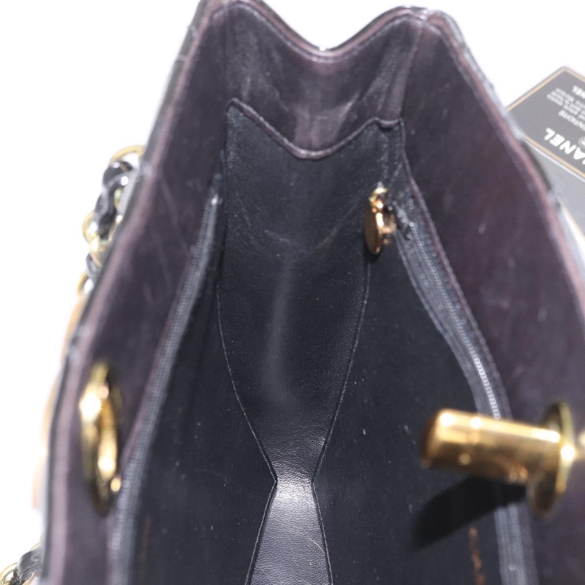 CHANEL Matelasse Chain Tote Bag Patent leather Black Gold CC Auth 189891A