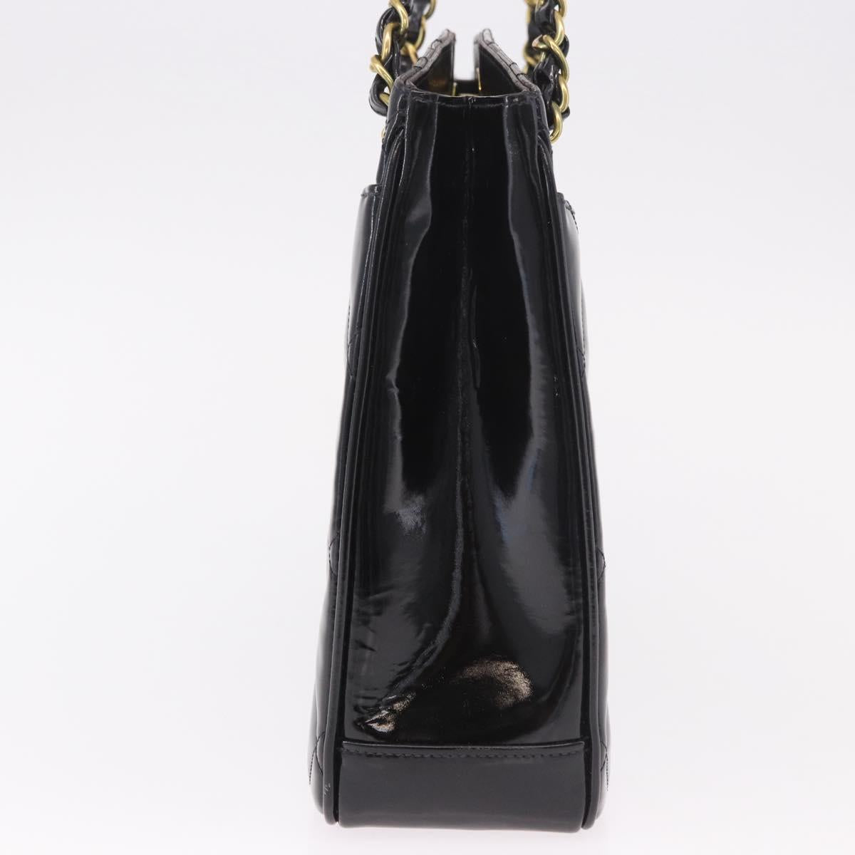 CHANEL Matelasse Chain Tote Bag Patent leather Black Gold CC Auth 189891A