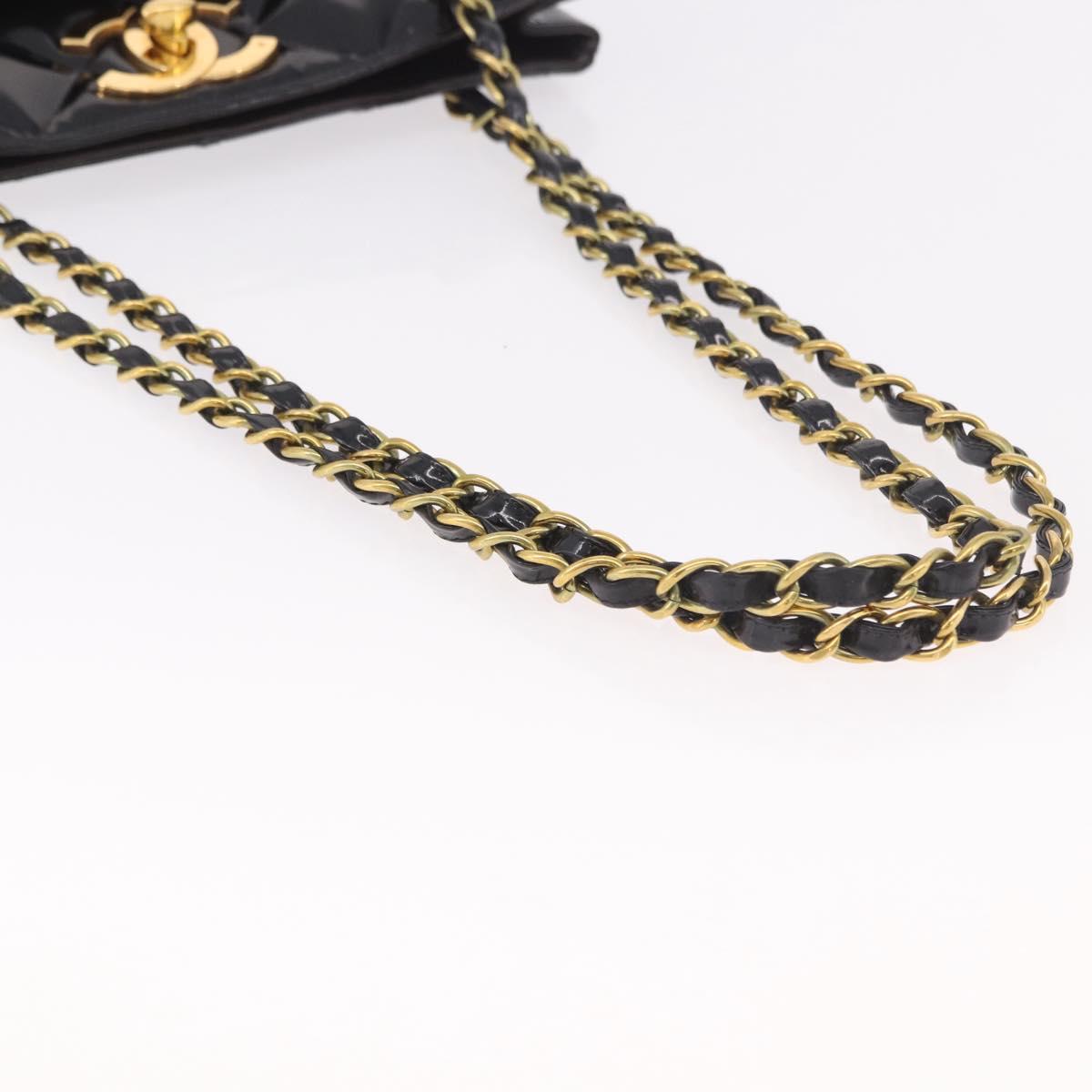 CHANEL Matelasse Chain Tote Bag Patent leather Black Gold CC Auth 189891A