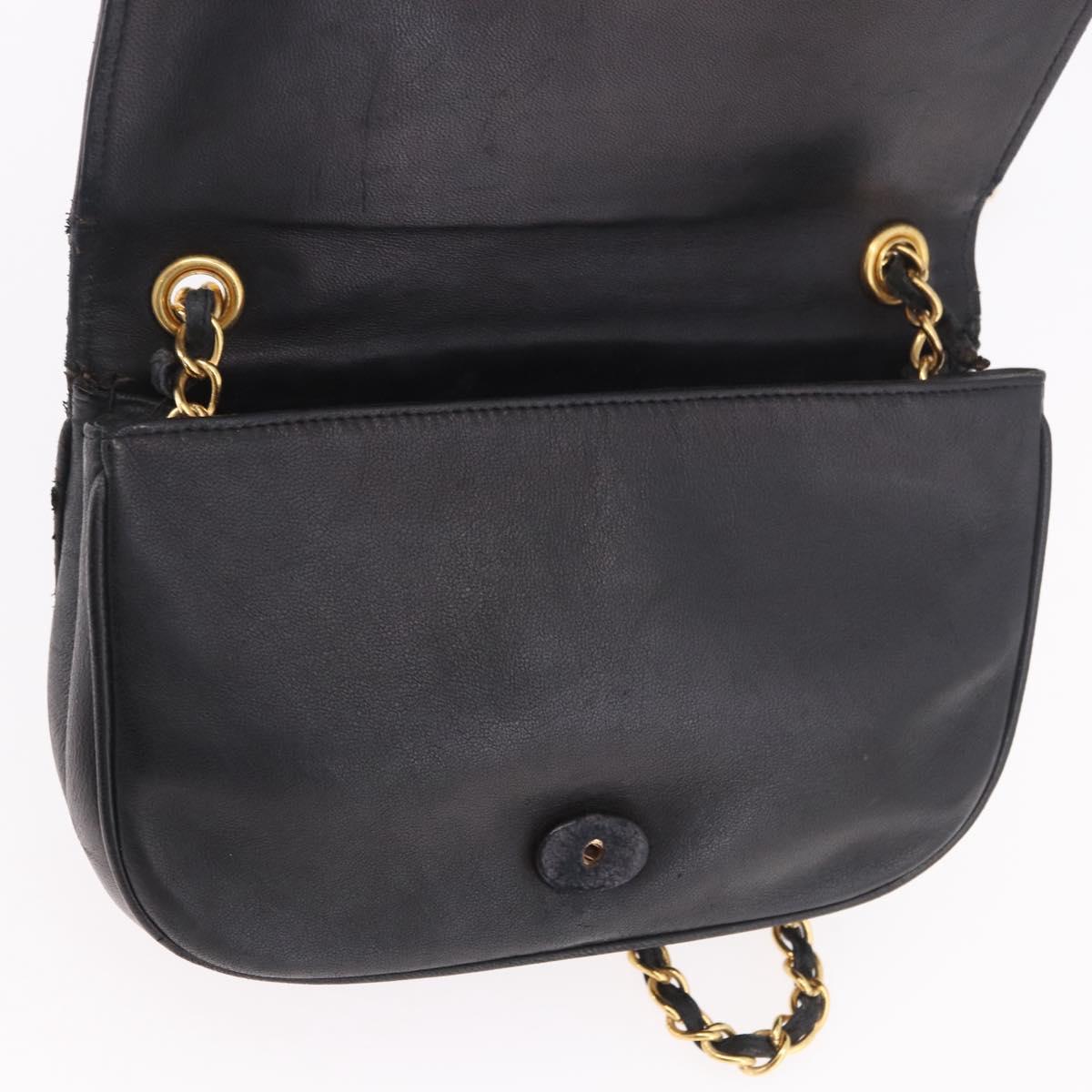CHANEL Chain Shoulder Bag Lamb Skin Black Gold CC Auth 189894
