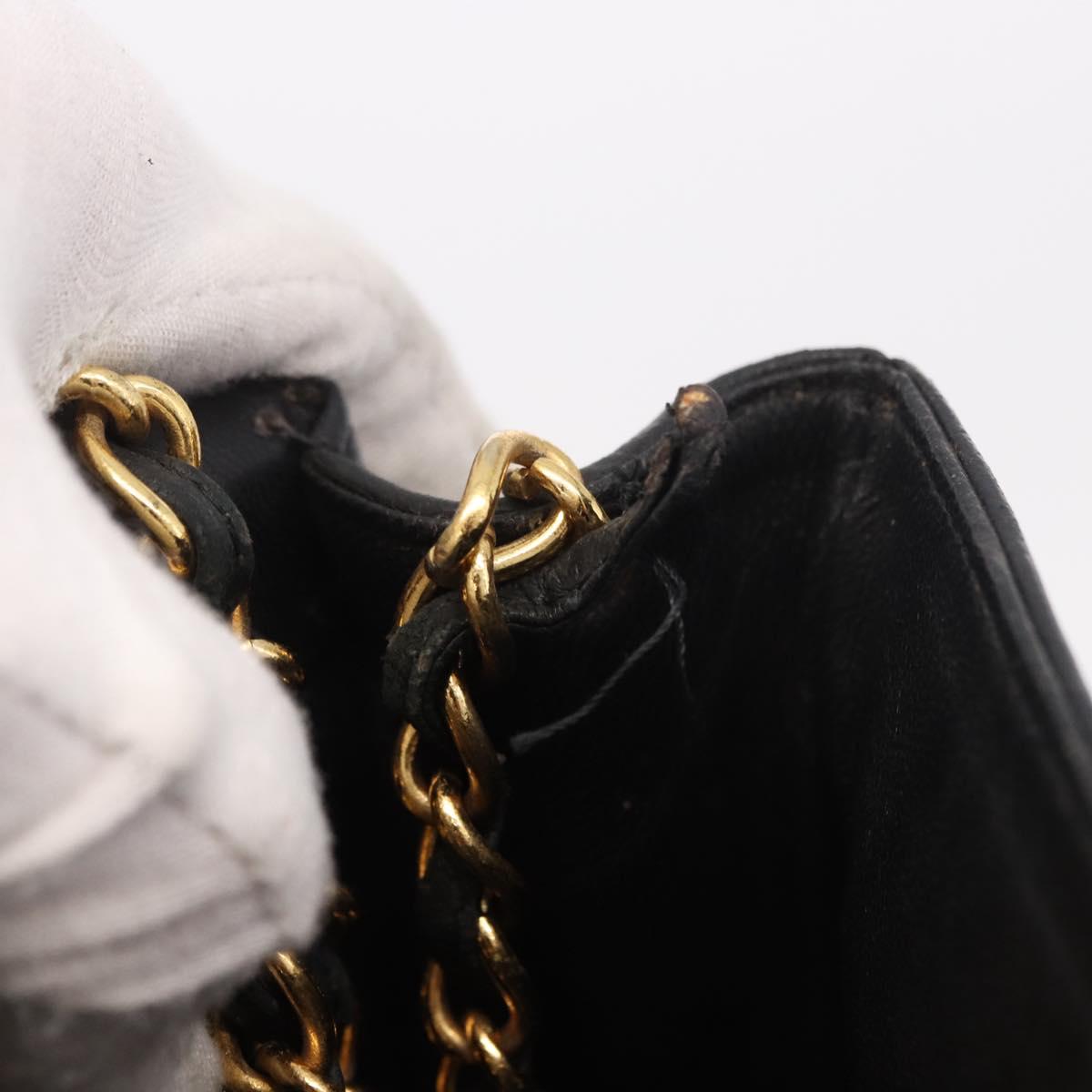 CHANEL Chain Shoulder Bag Lamb Skin Black Gold CC Auth 189894