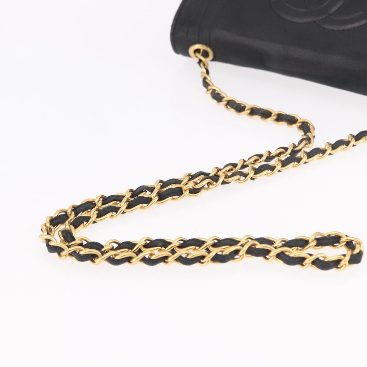 CHANEL Chain Shoulder Bag Lamb Skin Black Gold CC Auth 189894