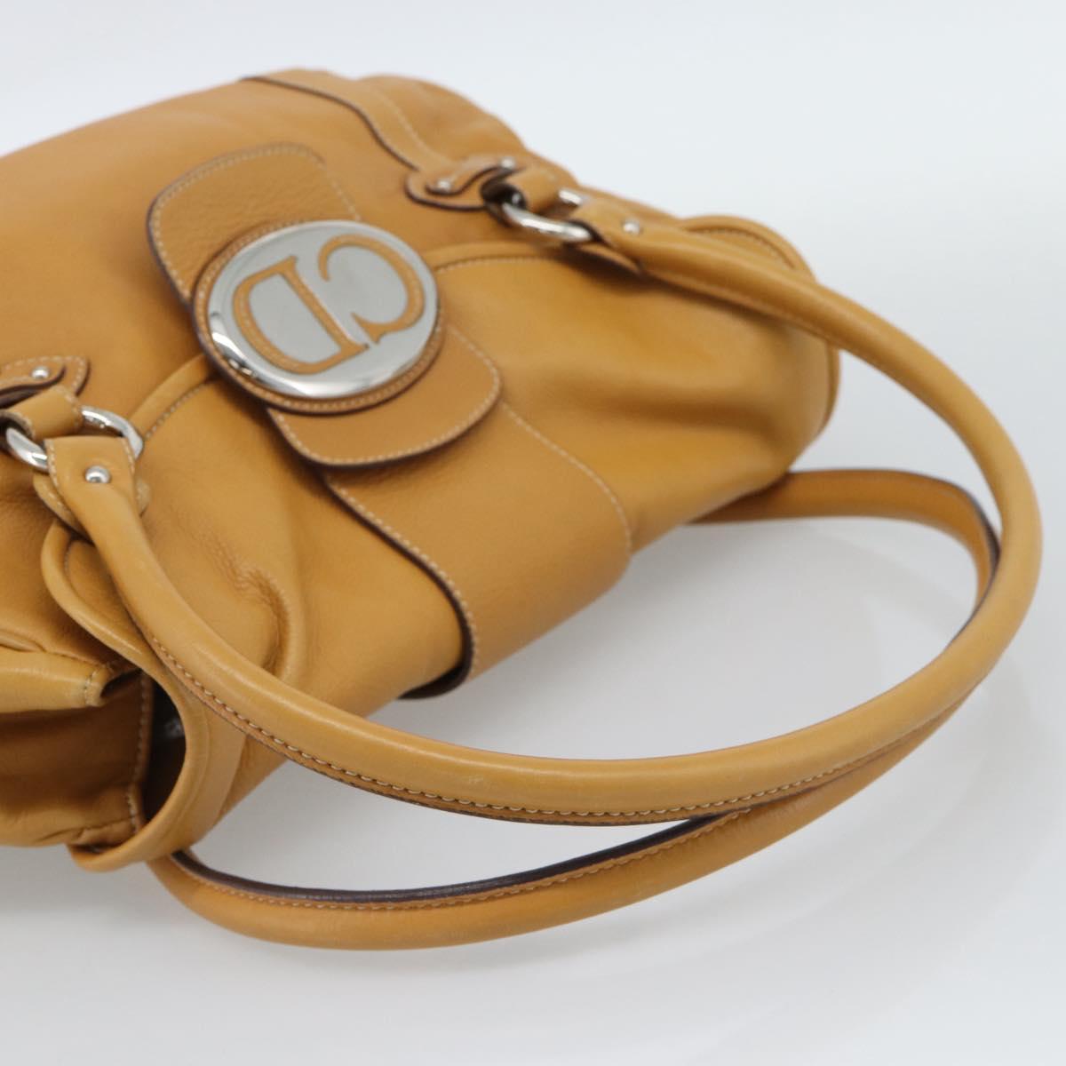 Christian Dior Hand Bag Leather Beige Silver Auth 189896A