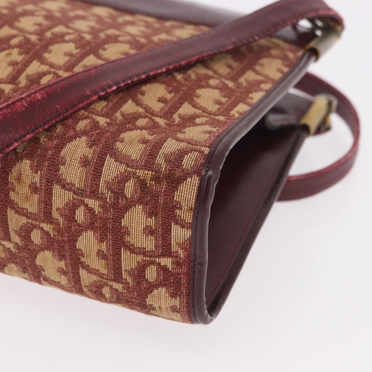 Christian Dior Trotter Canvas Shoulder Bag Red Gold Auth 189897