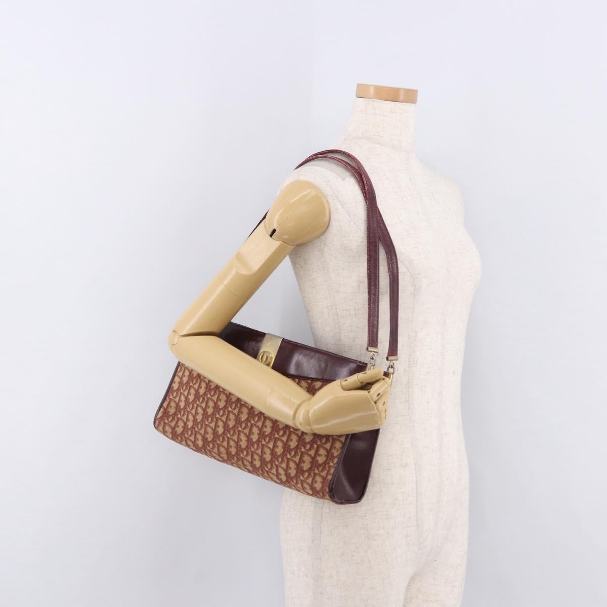 Christian Dior Trotter Canvas Shoulder Bag Red Gold Auth 189897