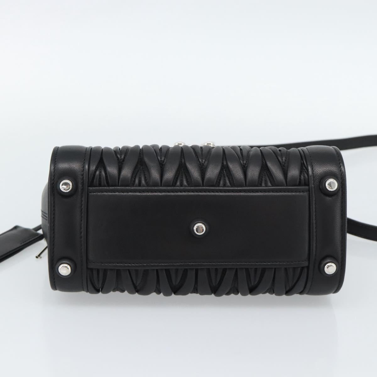 Miu Miu Matelasse Hand Bag Leather 2way Black Silver Auth 189898SM