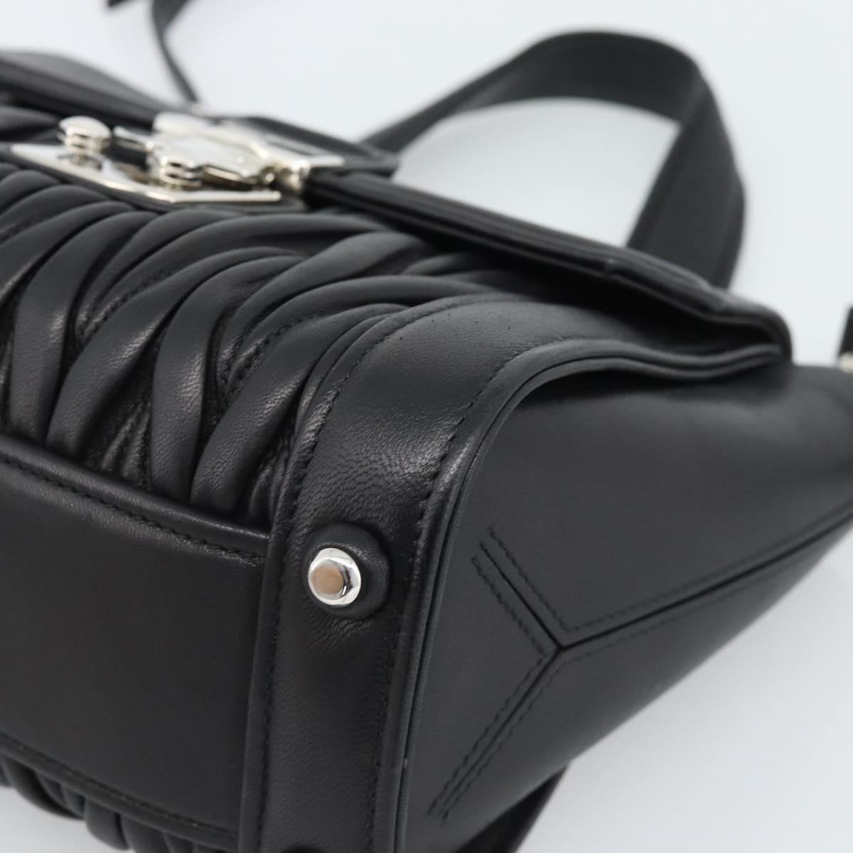 Miu Miu Matelasse Hand Bag Leather 2way Black Silver Auth 189898SM