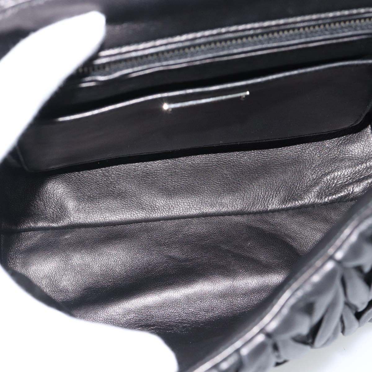 Miu Miu Matelasse Hand Bag Leather 2way Black Silver Auth 189898SM