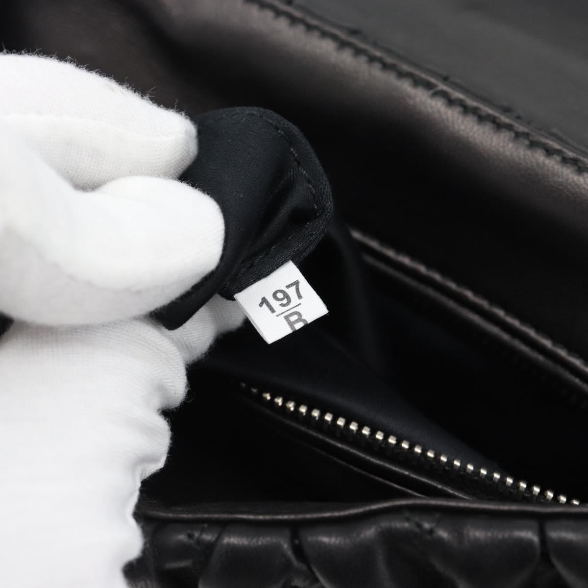 Miu Miu Matelasse Hand Bag Leather 2way Black Silver Auth 189898SM