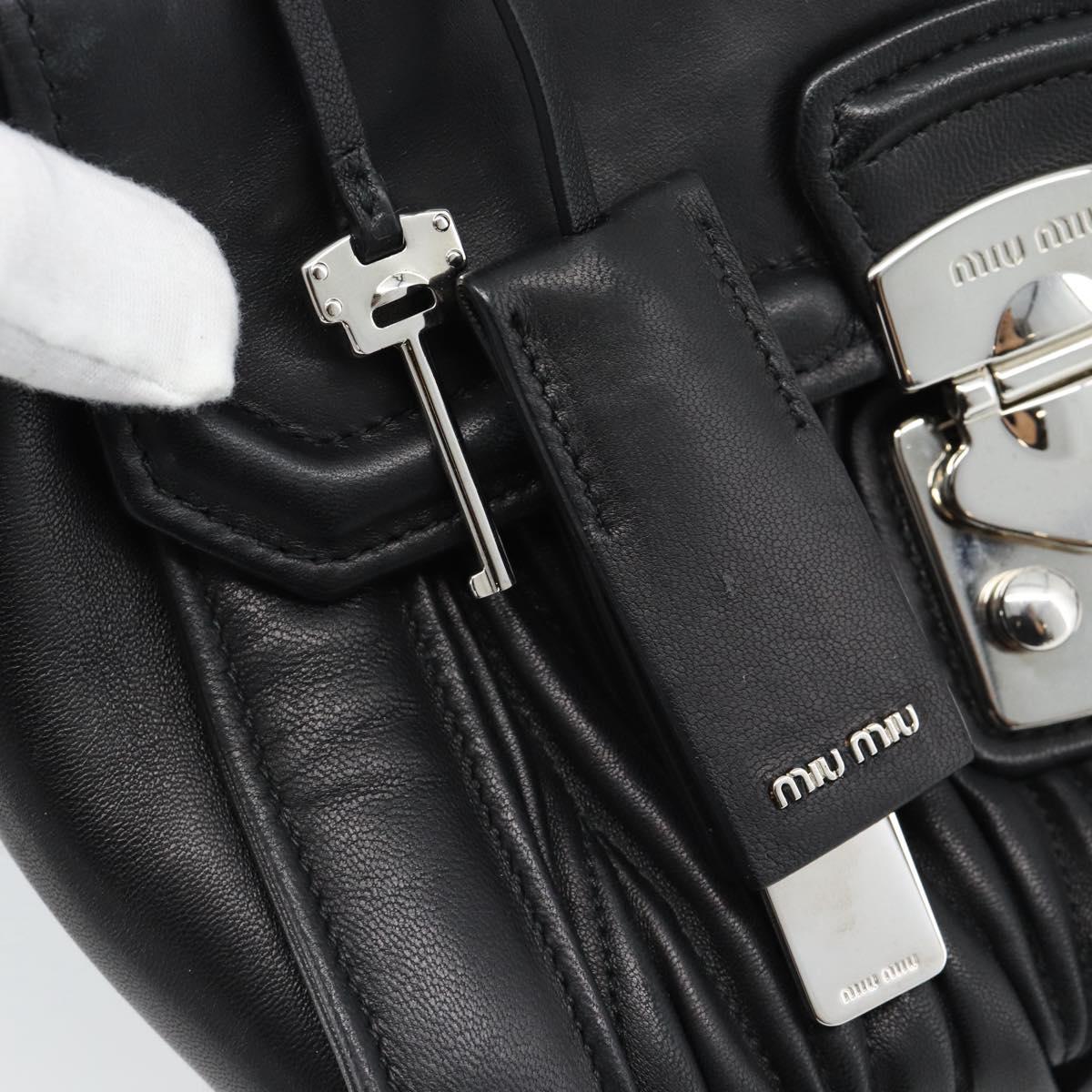 Miu Miu Matelasse Hand Bag Leather 2way Black Silver Auth 189898SM