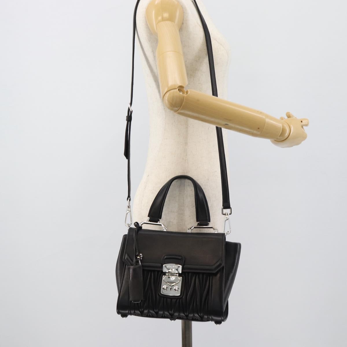 Miu Miu Matelasse Hand Bag Leather 2way Black Silver Auth 189898SM